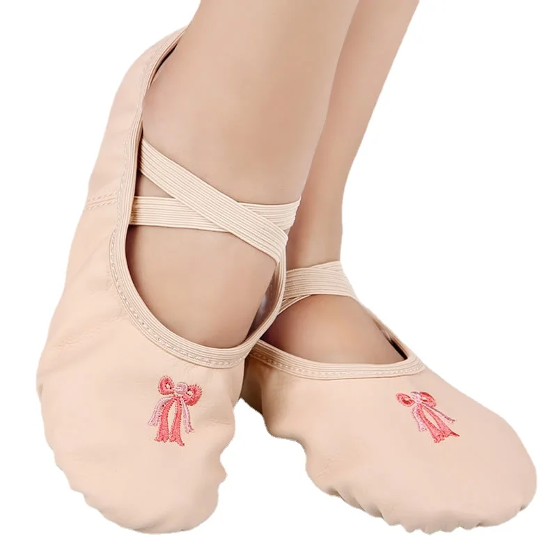 Black Pink Ballet Dance Shoes Children Adult Ballet Slippers Pu Leather Shoes Embroideried Ballet Soft Shoes