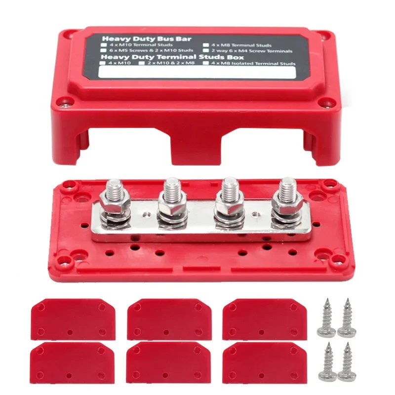 300A 12V DC Marine Insulated Junction Post 4* M8 Power Distribution Bus Bar Box Terminal Block For Automotive