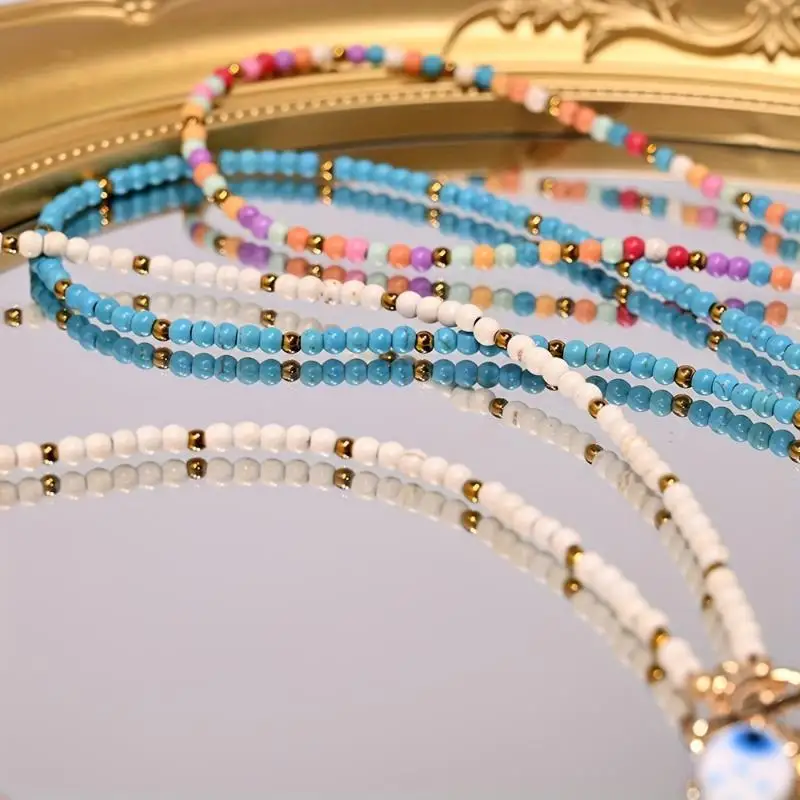 Böhmische, meeresinspirierte Keramik-Fisch-Seestern-Anhänger-Halskette, bunte Perlen, Keramikketten-Armband, Sommer-Ozean-Strand-Schmuck – Detail 11