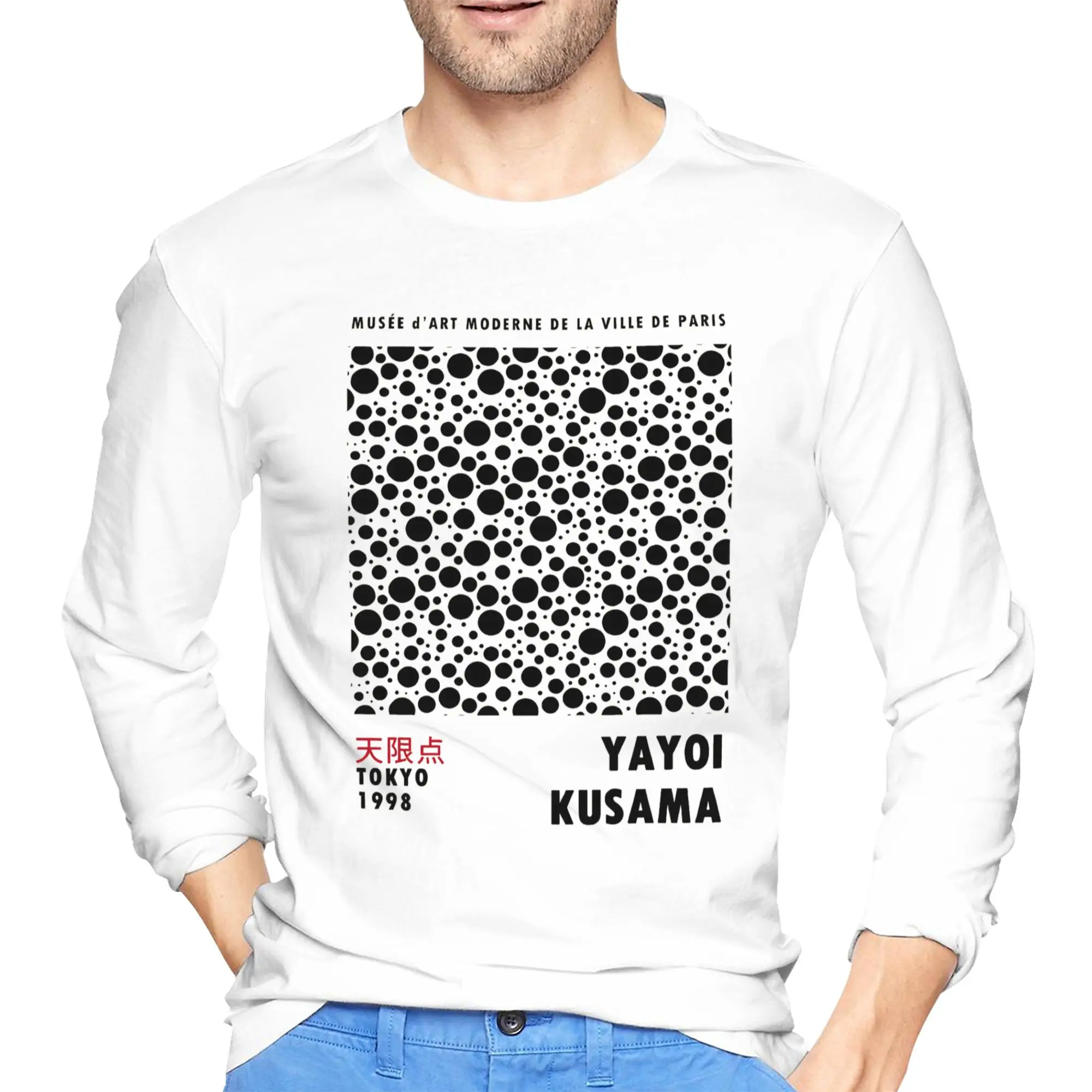 

Yayoi Kusama Мужская футболка с длинными рукавами и абстрактной живописью, повседневные футболки с круглым вырезом, весенне-осенние мужские топы