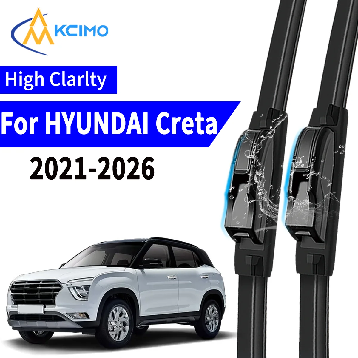 

Premium 2Pcs Windshield Wiper Blades for HYUNDAI Creta suv 2021-2026 Easy Snap On Installation Streak Free Cleaning All Weather