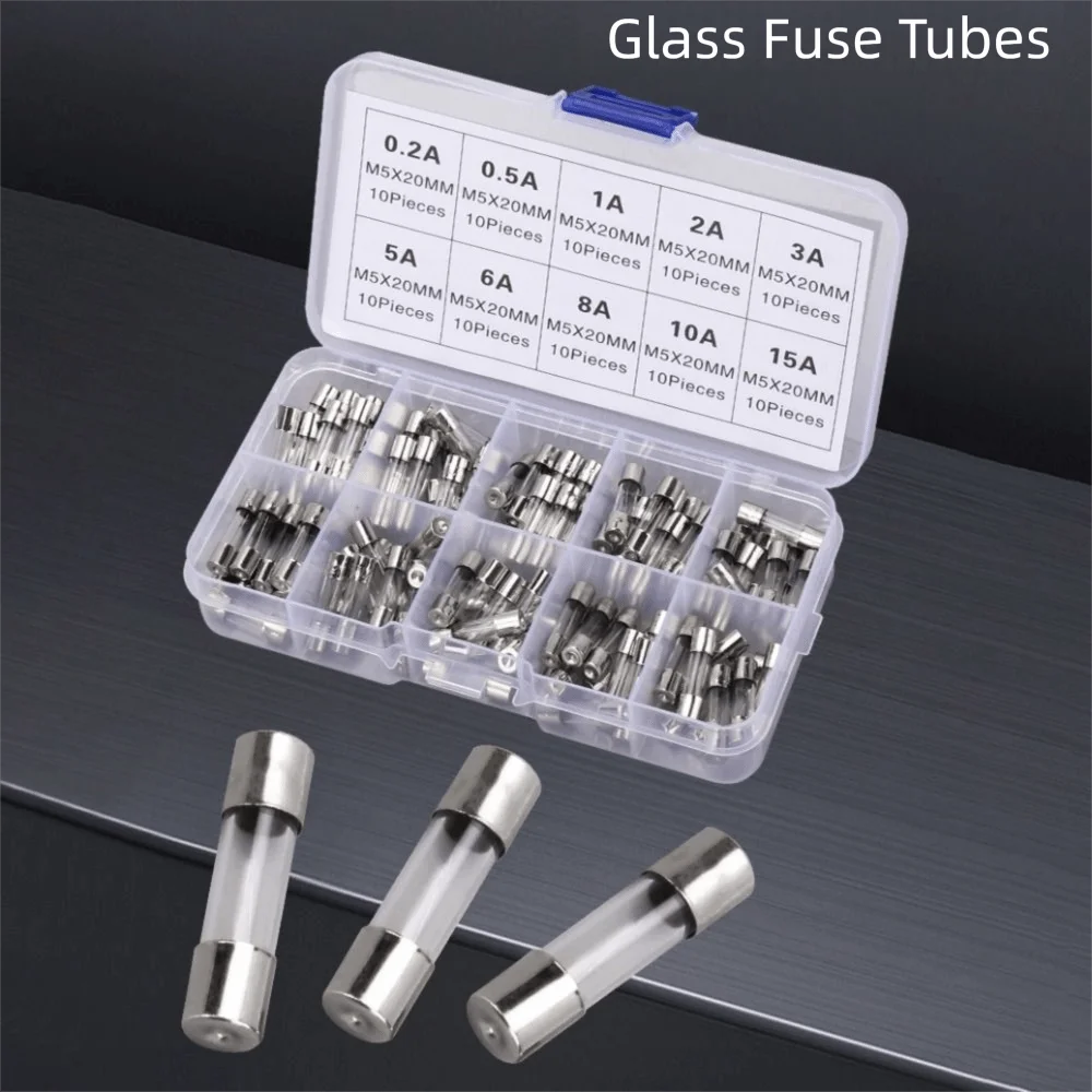 

5*20mm Size Glass Tube Fuses 0.1A-20A Range Ceramic Material Car Fuses Quick Blow Type 250V Rating Fast-blow Fuses Household Use