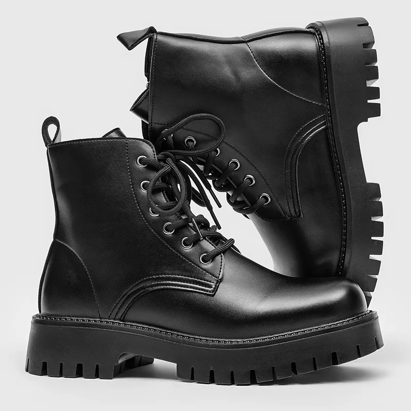 man casual business office platform boots lace-up original leather shoes cowboy spring autumn boot handsome ankle botas hombre