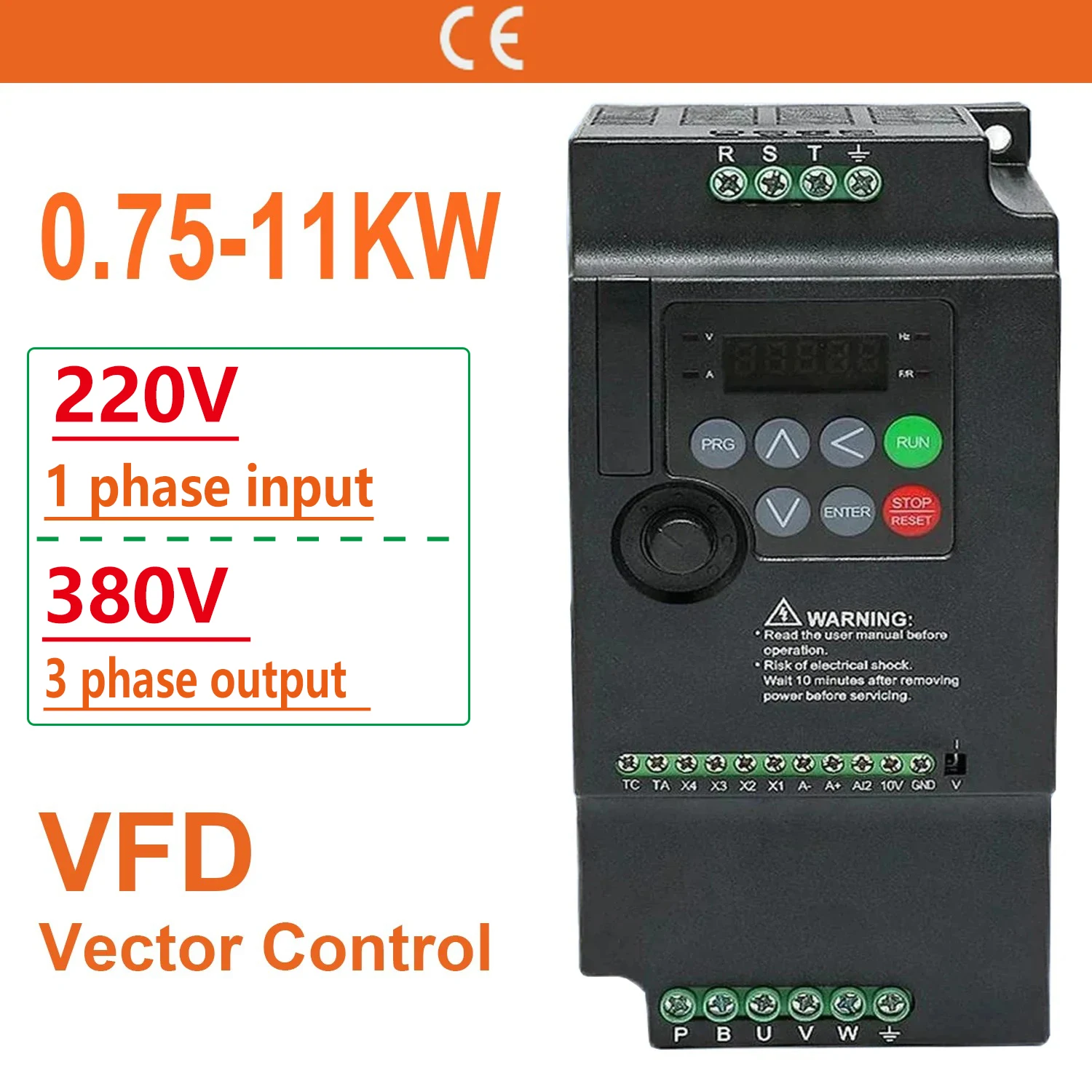 220 to 380 vfd Frequency converter single phase input three phase output 1.5KW/2.2KW/3.7KW/5.5KW/7.5KW ZUKED