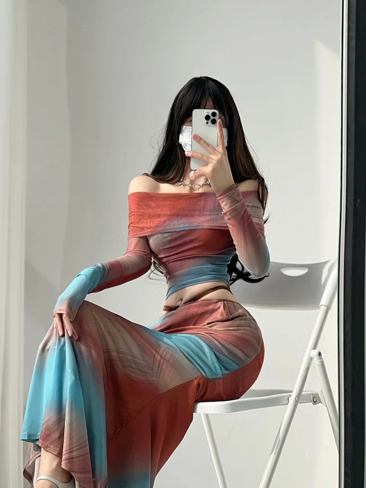Sexy adient Dyed ter Top And Fi Tail  Skirt Set Alluring Women's Faion Ensemble for Young Adults Spring 2025