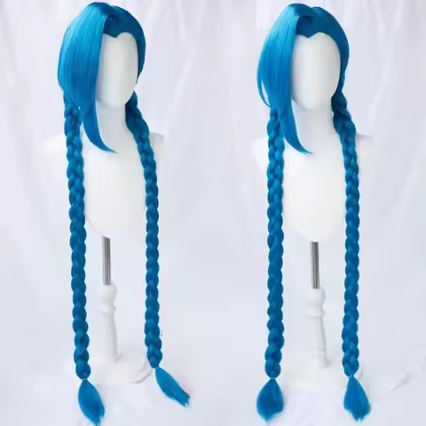 Arcane LOL Cosplay Wig Long Braided Blue The Loose Cannon Wig Braid Heat Resistant Synthetic Hair Anime Jinx Wigs with WigCap