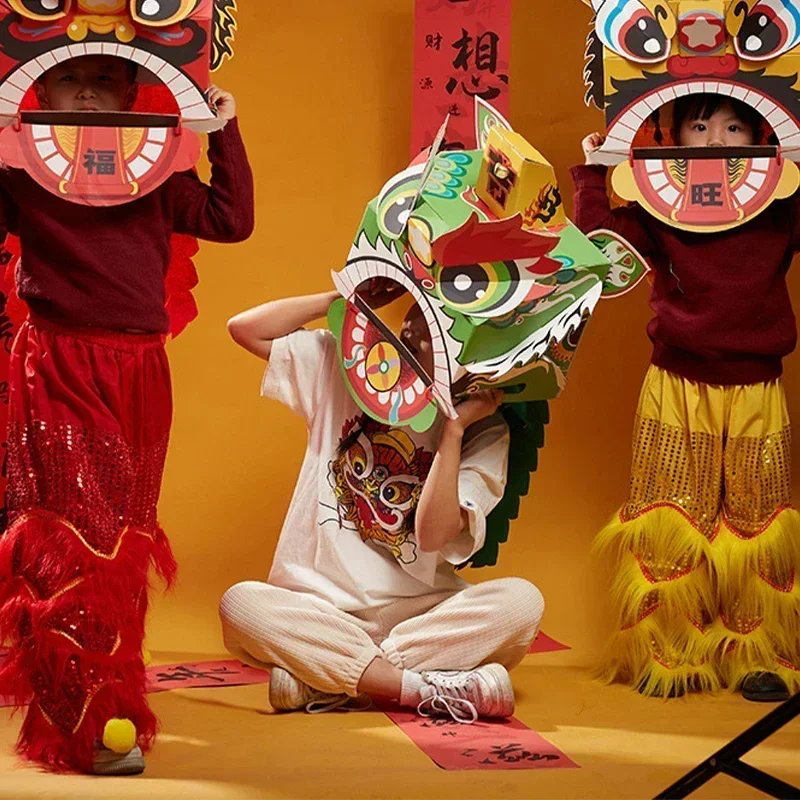 Diy Spring Festival Children\'s Lion Dance Material Package Dragon Traditional Handmade New Year\'s Day Gift Tiger Head Handmade