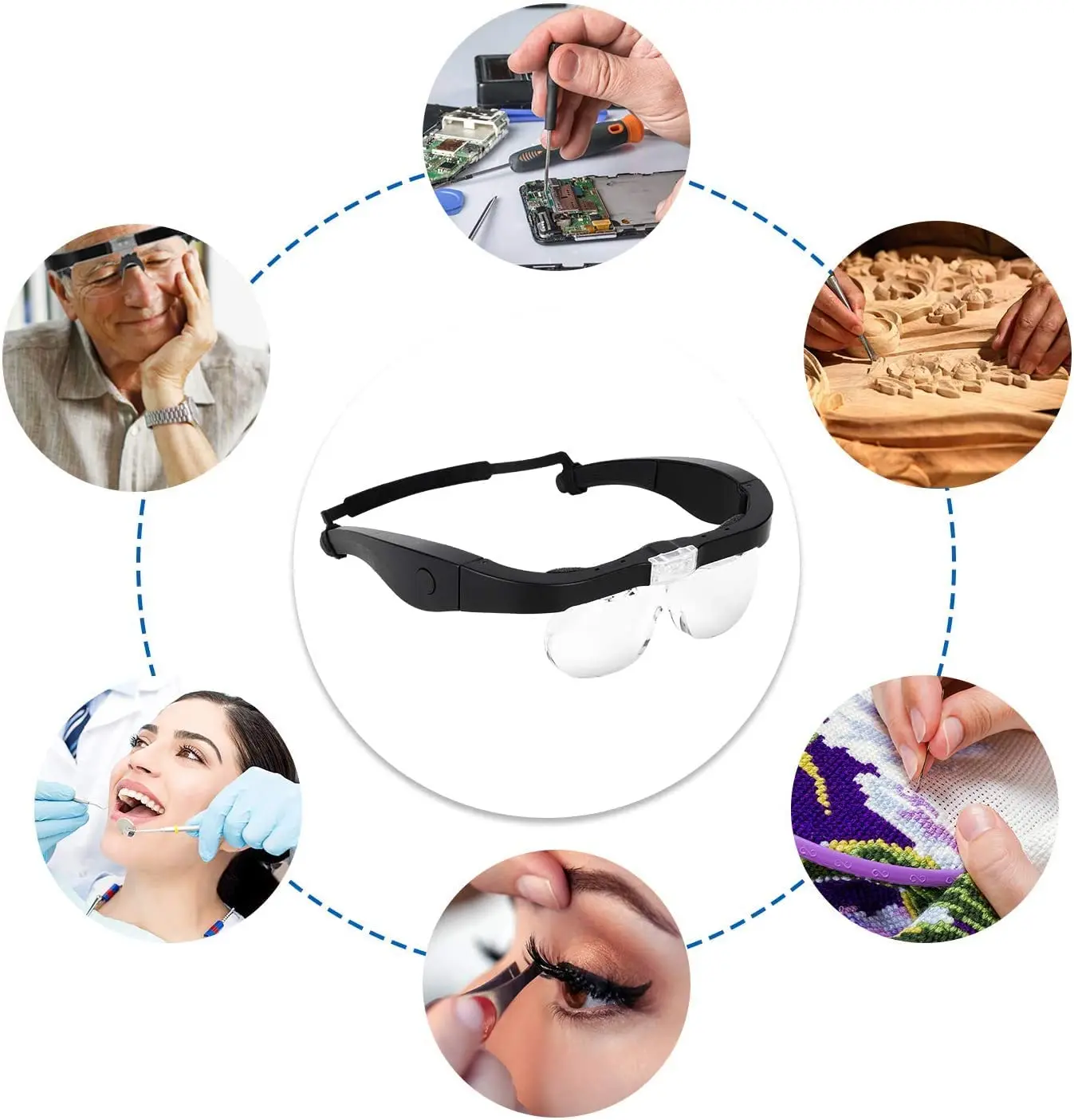 Magnifying Glasses USB Rechargeable Wearing Magnifier with LED Light Loupe for Reading Watchmaker Jewelry Repair Magnify Glass