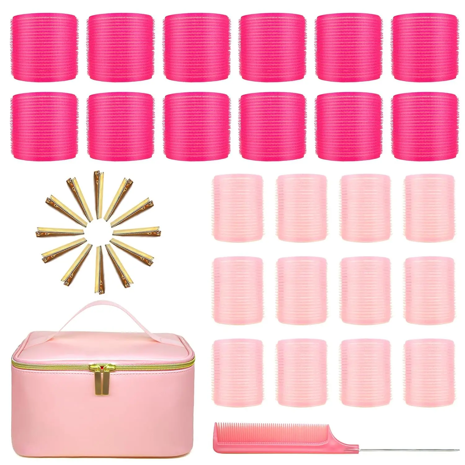 

38Pcs Jumbo Hair Rollers Set with Cosmetic Bag, Clips & Comb for All Hair Types