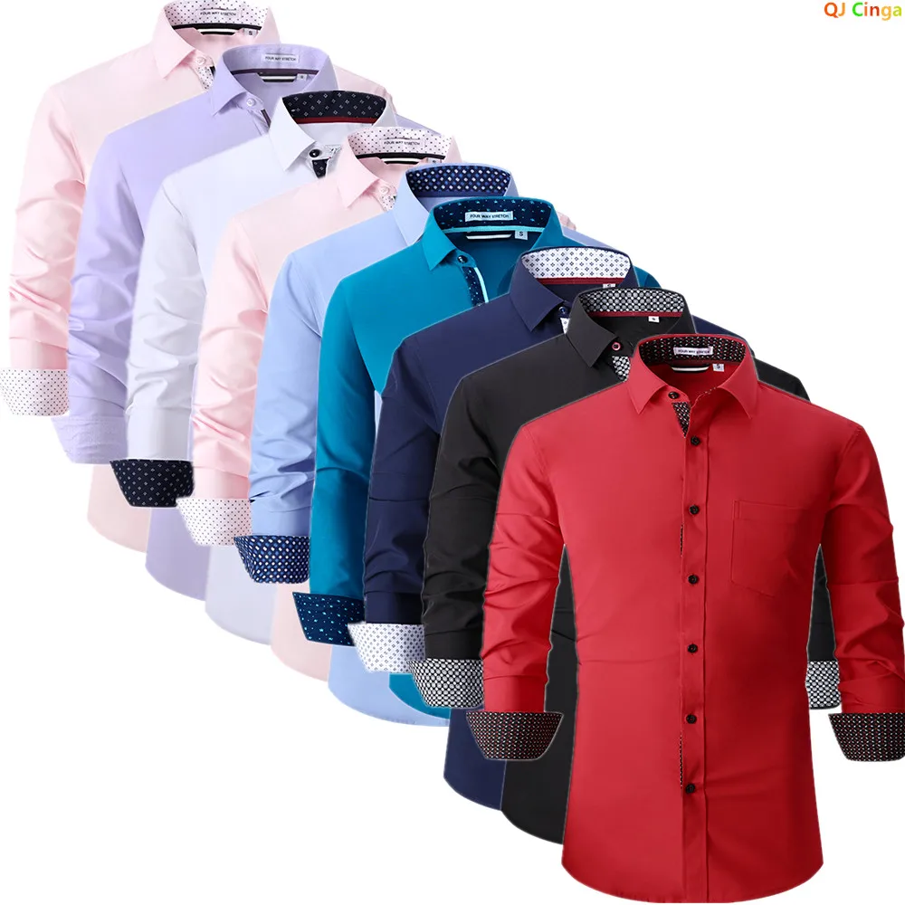 New Fall Collection of Men's Long-sleeve Collared Shirts and Spring Single-breasted Shirt with A Slight Stretch.White,Black,Blue
