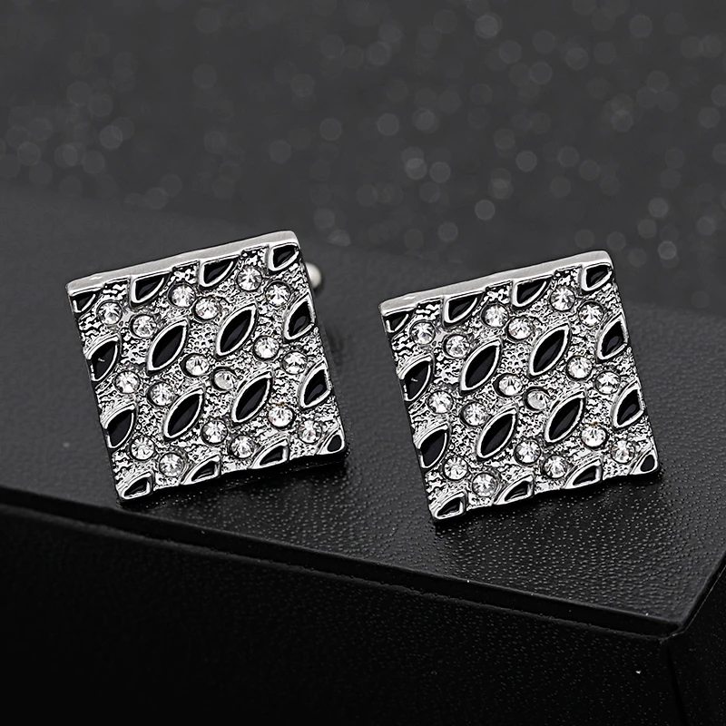 Cell division cufflink  Men Shirt CZ Cufflink Square Rhinestone Cuff Links Black Enamel French Cufflink For Men Cuff Button