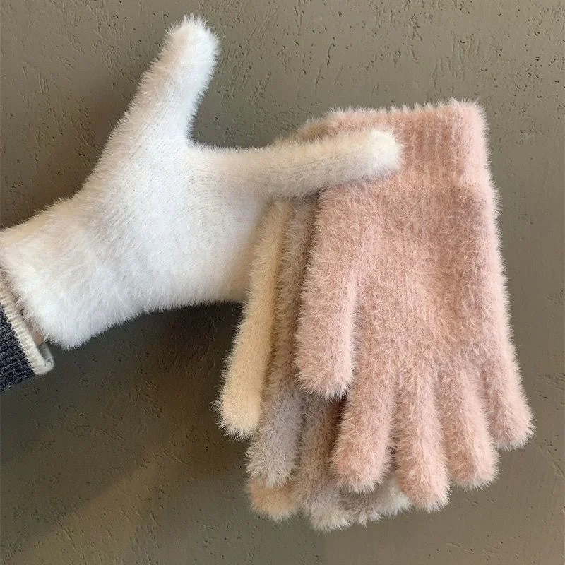 

New Solid-Color Cute Winter Gloves for Women Warm Fleece-Lined Gloves for Cycling Soft and Fluffy with Extra Fleece Lining