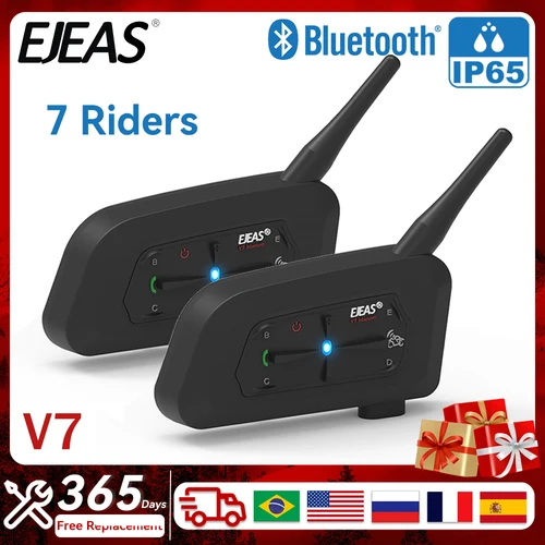 EJEAS V7 casco de motocicleta Bluetooth intercomunicador auriculares Bluetooth 5,1 adecuado para 7 pasajeros 700 metros IP65 impermeable