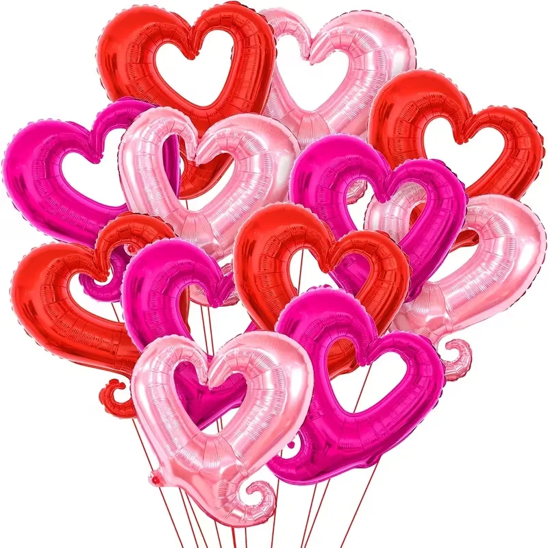 12 Stück 18 Zoll herzförmige Aluminiumfolienballons Valentinstag Jubiläen Dekoration Festliche Partyzubehör Hakenballons