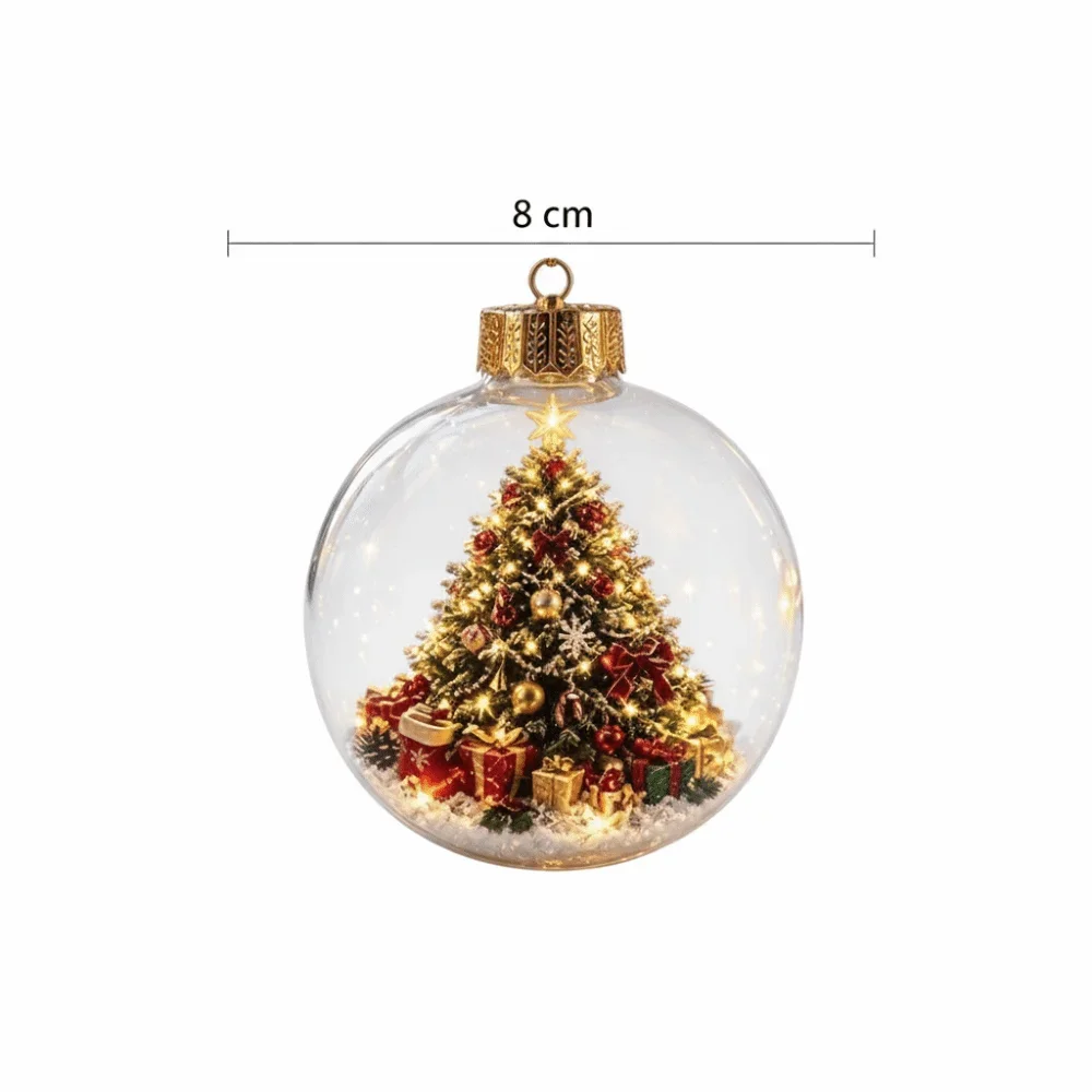 Weihnachtskugel-Ornament aus Acryl mit Licht, transparentes Design, hängende Weihnachtsdekoration, Größe 8 cm, Weihnachtsmann-Anhänger – Detail 1