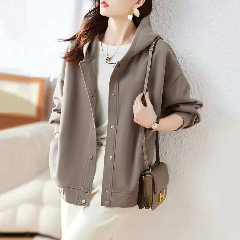 

2023 Autumn And Winter New Fashion Korean Edition Casual Versatile Style Hooded Patch Loose Coat For Women