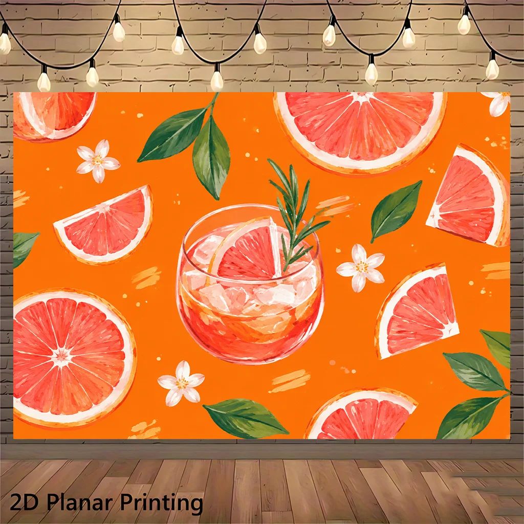Boho Tropical Grapefruit Citrus Wall Tapestry Summer Vacation Decor Polyester Wall Art Watercolor Print Kitchen Bathroom Tropica