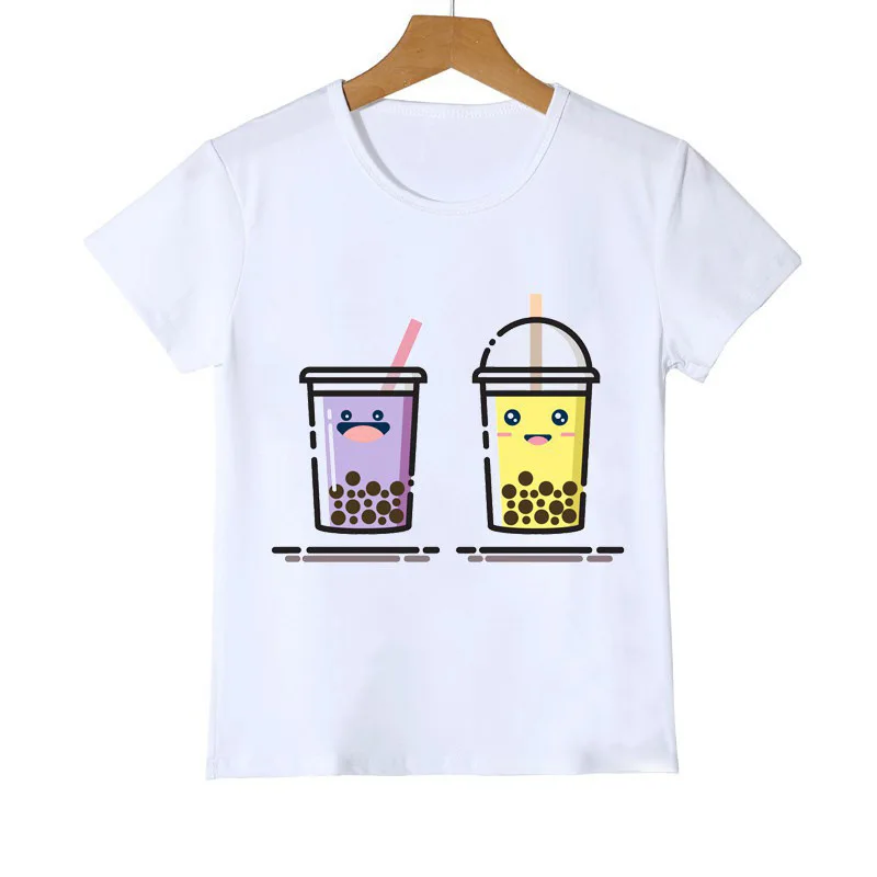

Семейная белая футболка с принтом чая с молоком и круглым воротником, детская эстетичная одежда в стиле Харадзюку с короткими рукавами