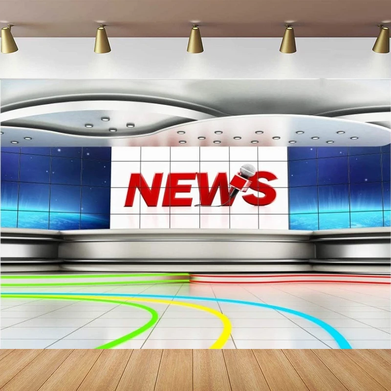 Photography Backdrop News Studio TV Broadcast Studio Recording Filming Conference Kids Anchor Reporter Office Banner Background