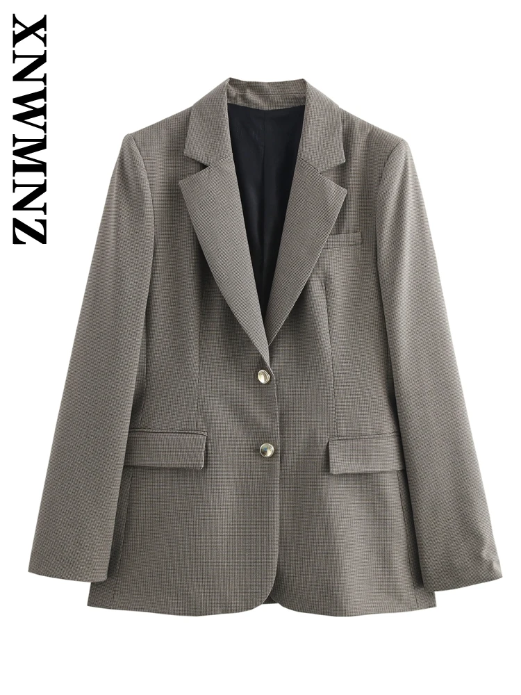 XNWMNZ 2024 Autumn Woman Vintage Blazer Suit Coat Casual Woman's Notched Collar Long Sleeve Jacket Ruffles Pockets Outerwear Top