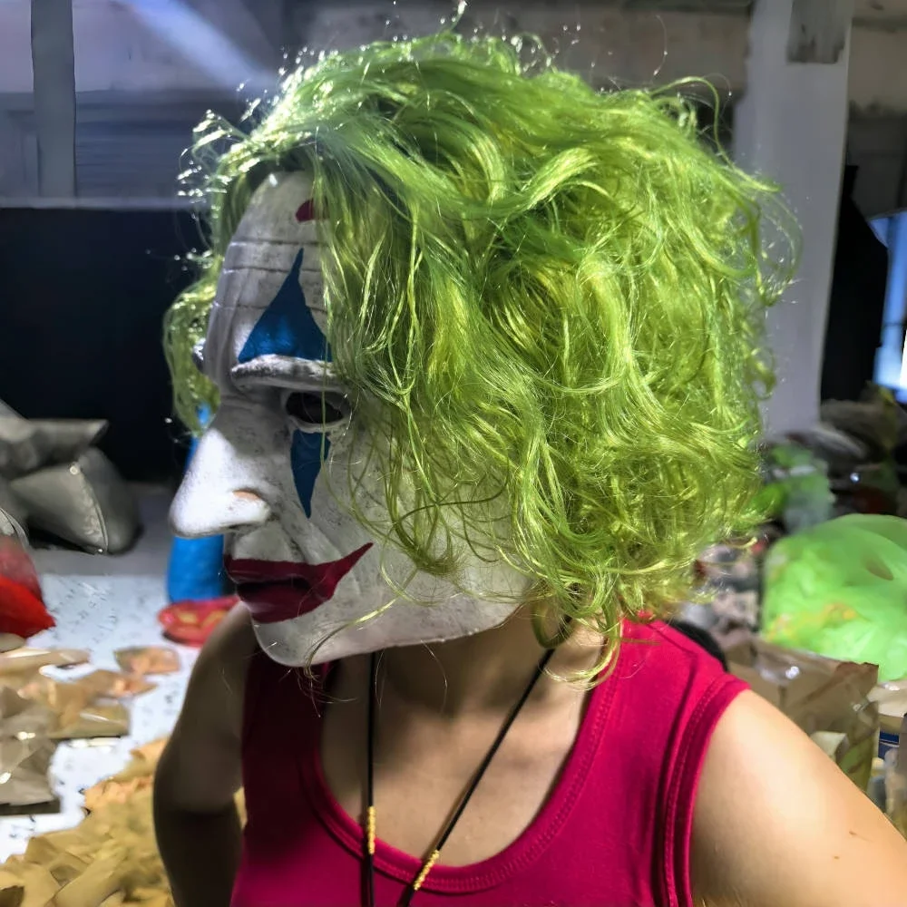 1pc coringa máscara romance cabelo verde terror palhaço máscara cosplay circo desempenho máscara de látex halloween coringa adereços festa headwear