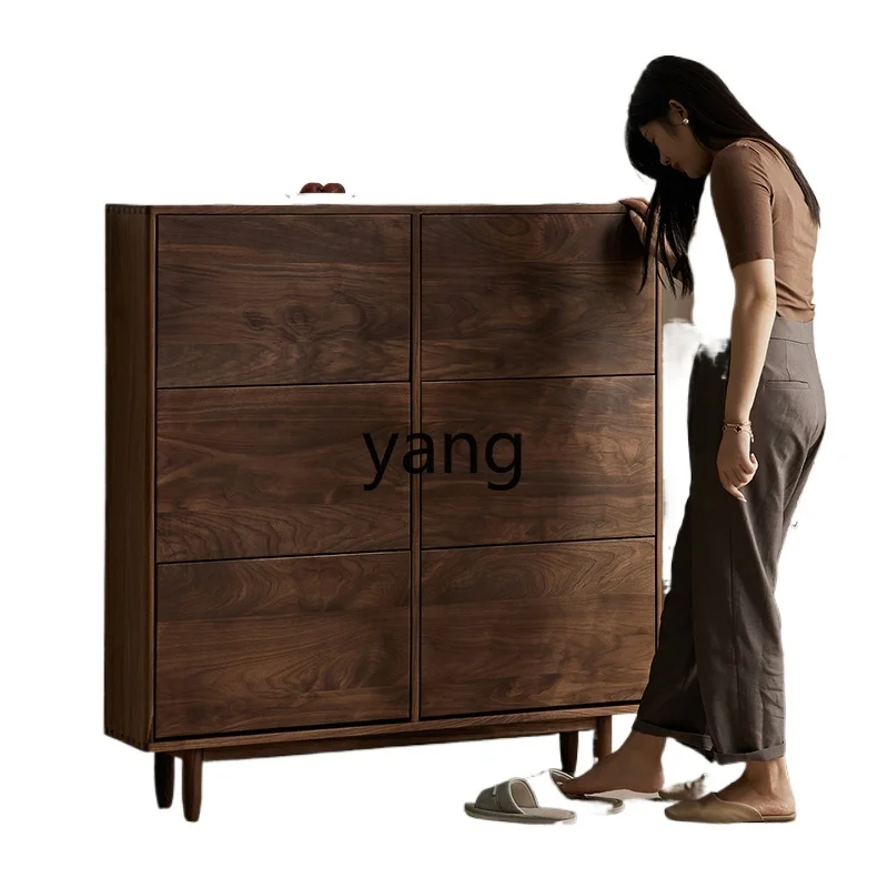 

LH black walnut home wall ultra-thin tipping bucket shoe cabinet retro small apartment cabinet