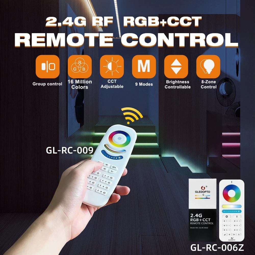 gledopto smart home controle remoto rgbcct controle de grupo work pro series lampada led spotlight 24g zonas rf 01