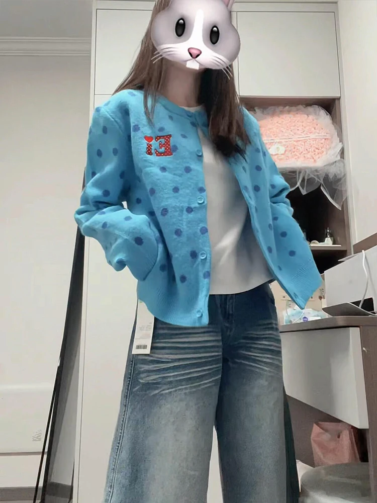 

Открытый кардиган в горошек в американском стиле в стиле ретро, женский мягкий уютный вязаный свитер irt Lazy Sle, осенне-зимняя одежда