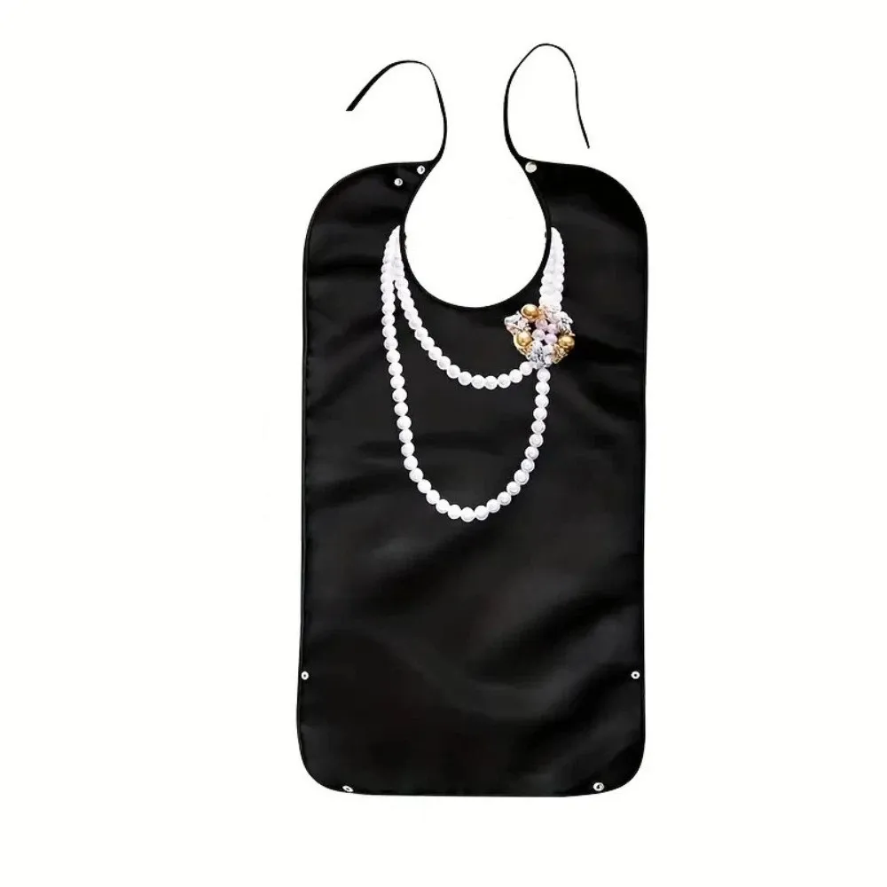

Printed Design Waterproof Elderly Bibs Oil-Resistant Snap Closure Adult Apron Adjustable Soft Saliva Towel Nursing Home