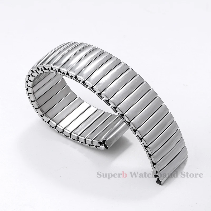 Universal Adjustable Stainless Steel Watchband 12/14/16/18/20/22mm Elastic Wrist Strap for Seiko Metal Expansion Wristband