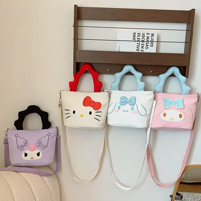 Sanrios My Melody Cinnamoroll Kuromi Girls Handheld Shoulder Straddle Bag Anime Kawaii Hellokittys Cartoon Cute Work Bucket Bag