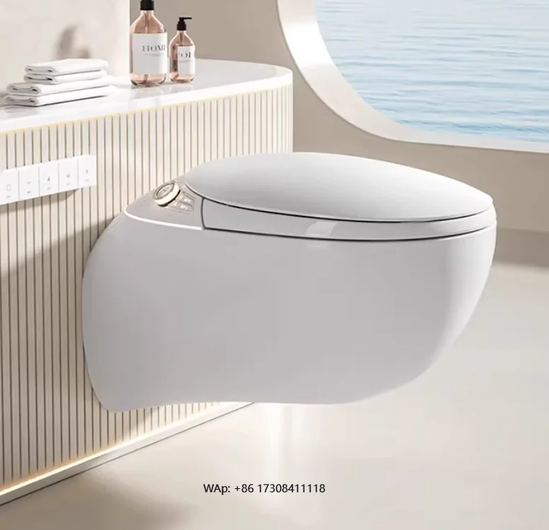 

Modern Style Smart Bathroom Elongated Toilet Bowl Wall-Mounted with Automatic Flushing & Remote Control P-Trap Drainage Included