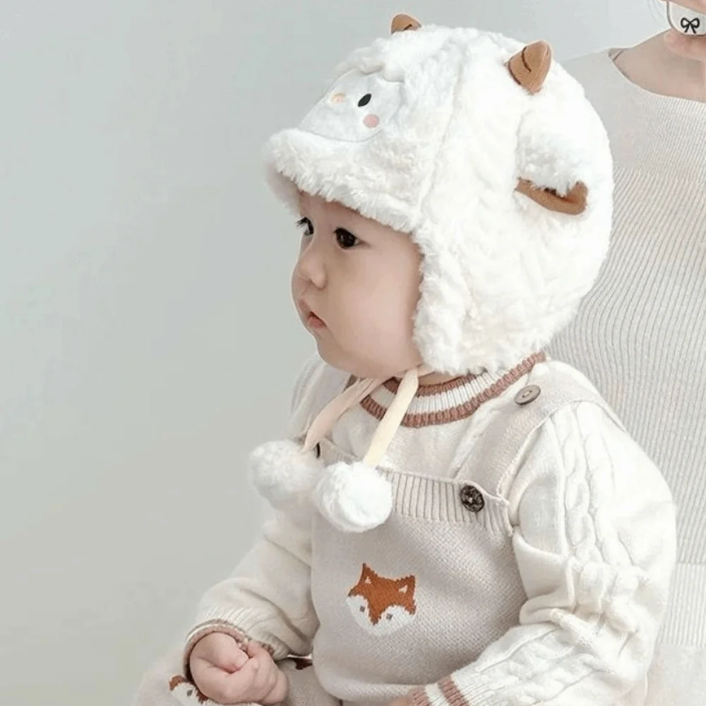 Engraçado kawaii criança ovelha chapéu engrossado proteção de orelha bonito chapéu de ovelha à prova de frio respirável dos desenhos animados gorro bonés temporada de inverno
