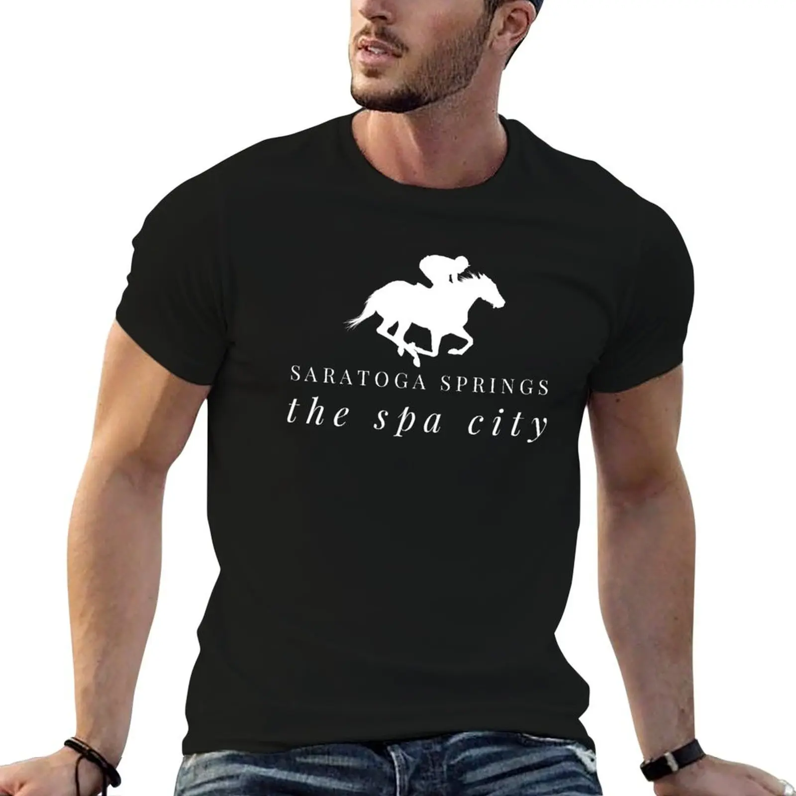 Saratoga Springs New York Horse Racing Jockey T-Shirt oversized graphic tee street wear mens fashion