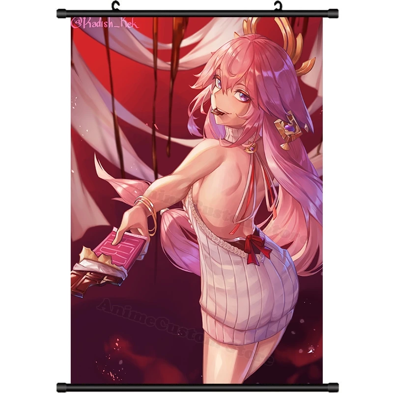 HD Wall Scroll Roll Cartaz para Cosplay, Imagem Pendurada, Art Decor, Jogo de Anime, Yae Miko, Cartaz, Pintura, Presente