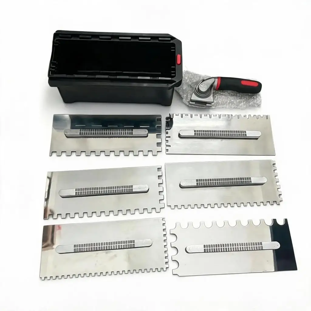 6-In-1 Stainless Steel Tile Notched Trowel Set Replaceable Blades Portable Wall Tiling Spreader Tool for Plastering