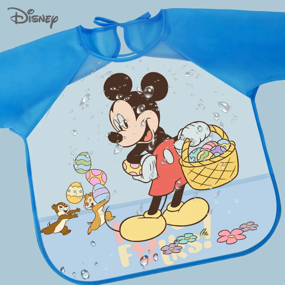 Disney Cute Baby Bibs Waterproof Full Sleeve Cartoon Kids Apron Smock Bib Burp Eat Toddler Feeding Bibs Baberos Bavoir Clothing