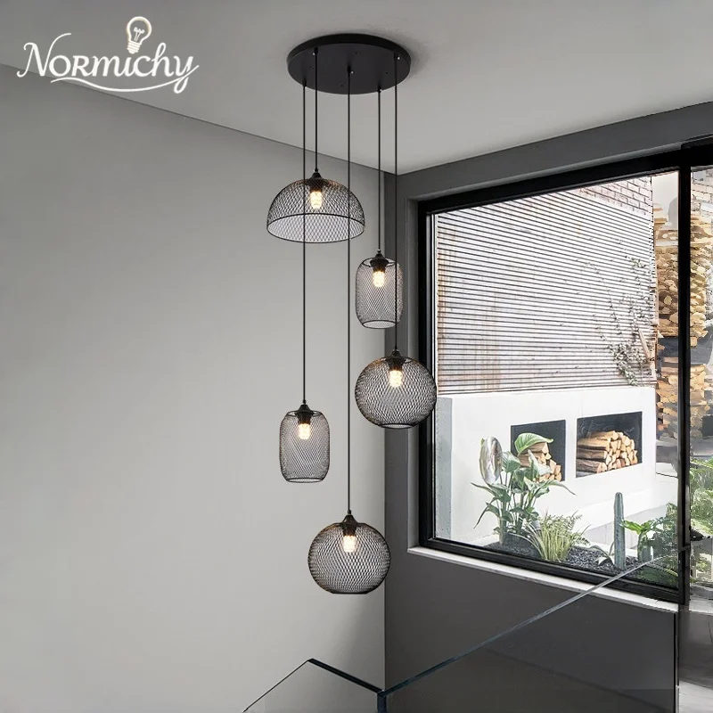 2026 Staircase Pendant Light American Industrial Style Duplex Self Built High Ceiling Living Room Villa Stairway Home Changeable