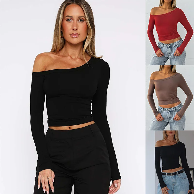 

Ультрасоблазнительный асимметричный вязаный топ с открытым плечом, подчеркивающий фигуру, в стиле Y2K, винтажная блузка