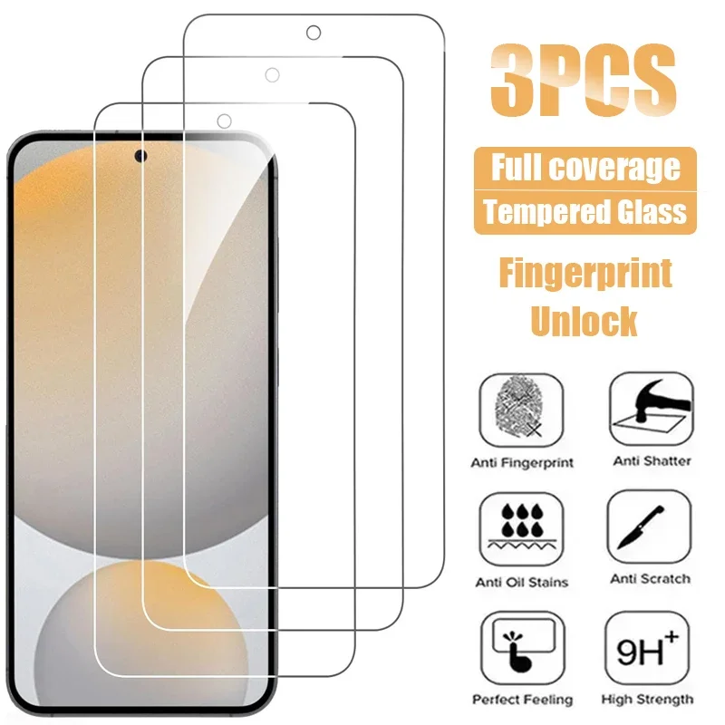 3PCS Protecting glass For Samsung Galaxy S24 Ultra Plus Screen Protector Full Coverage Anti Scratch Fingerprint Unlock Glass HD