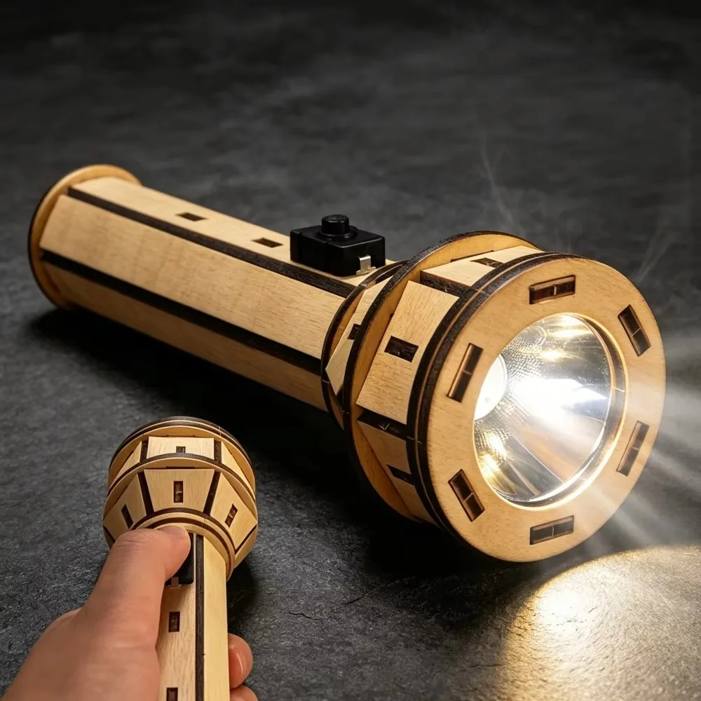 Wooden Puzzle Set DIY Electric Flashlight Handmade Cute Shape Safe Interactive Educational Physical Science Adults Creative Gift