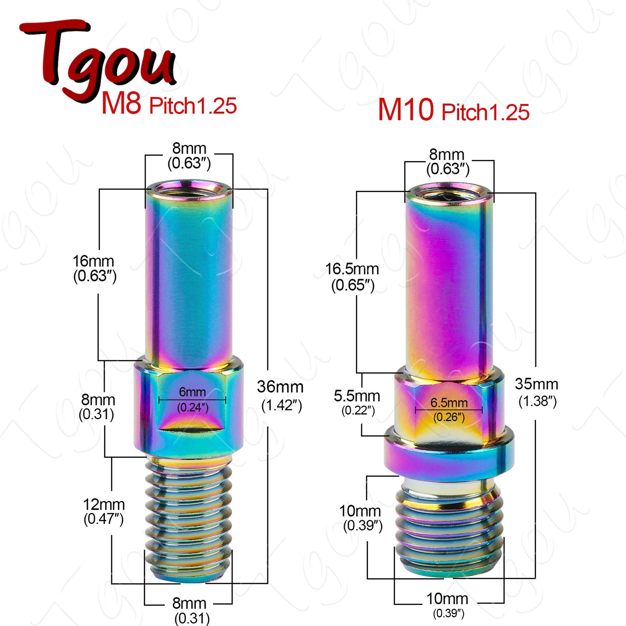 Tgou V 브레이크 베이스 포스트, 티타늄 MTB, BMX, Ti 스터드 볼트, 자전거 서비스 부품, M8, M10 피치, 1.25mm, 1 쌍