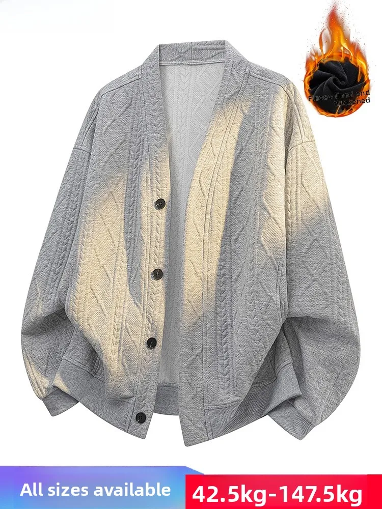 

Модный мужской утепленный вязаный кардиган на флисовой подкладке с V-образным вырезом, большие размеры, повседневная модная осенне-зимняя верхняя одежда