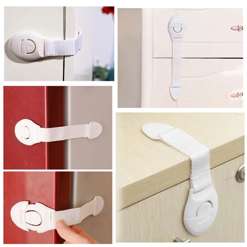 10Pcs Safety Plastic Baby Protection Lock Cabinet Door Drawers Refrigerator Toilet Blockers Kid Portect Care Straps Drawer Locks