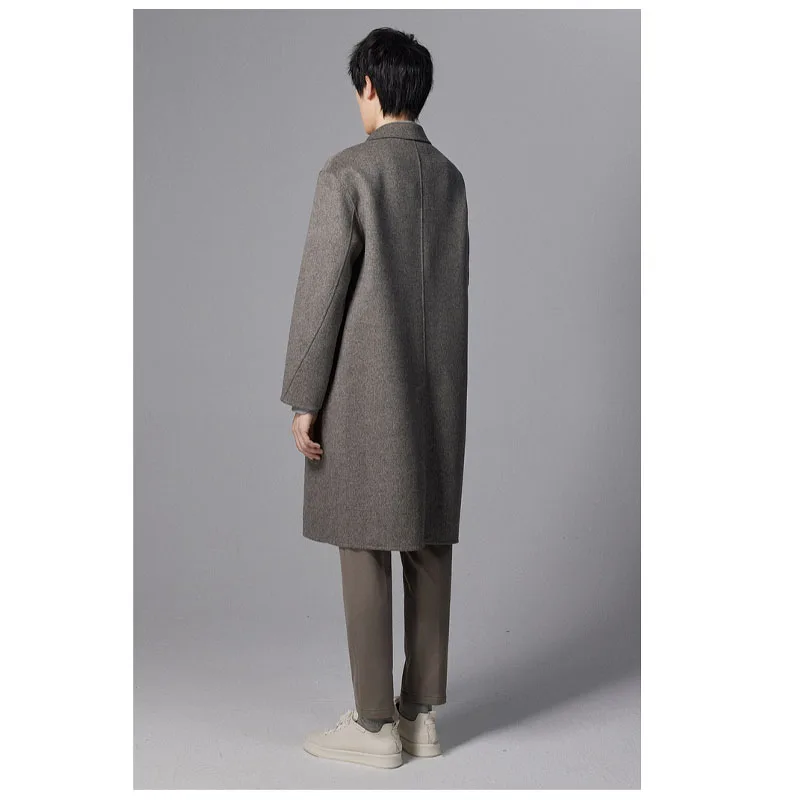 Autumn Winter Sheepwool Men's Coat High-end Suit Collar Grey Classic Mid-length Coat Soft Comfortable and Warm Urban Fashion