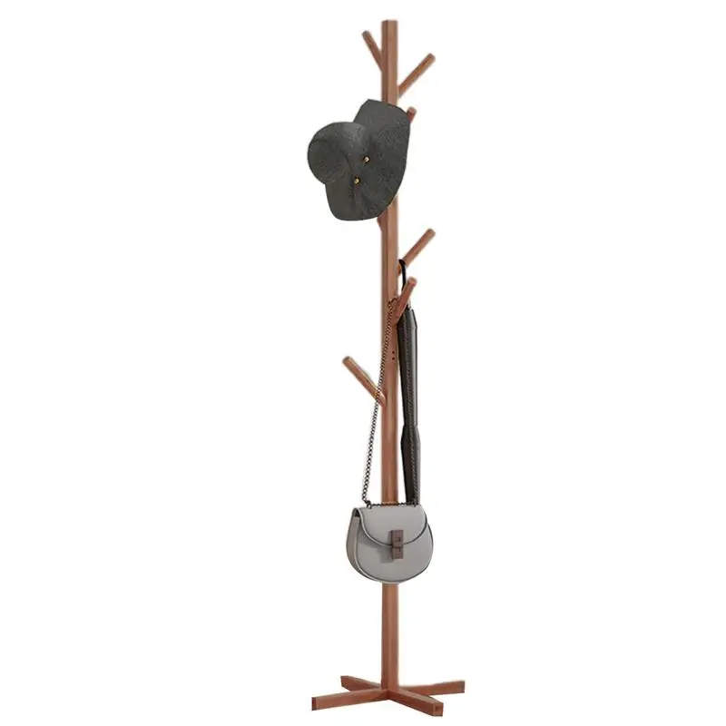 Wooden Coat Rack Freestanding Entryway Hall Tree Hat Stand Organizer For Hanging Coats Jackets Hats Bags