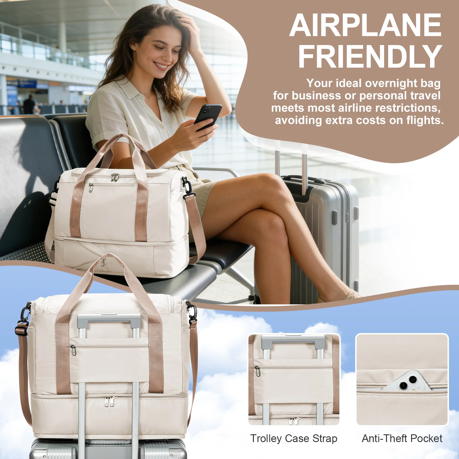 Reisetasche 40x30x20 für Ryanair, Sporttasche, Wochenendtasche, Handgepäck, Tragetasche, Reisetasche für Damen und Herren, Umstandstasche für das Krankenhaus – Detail 5