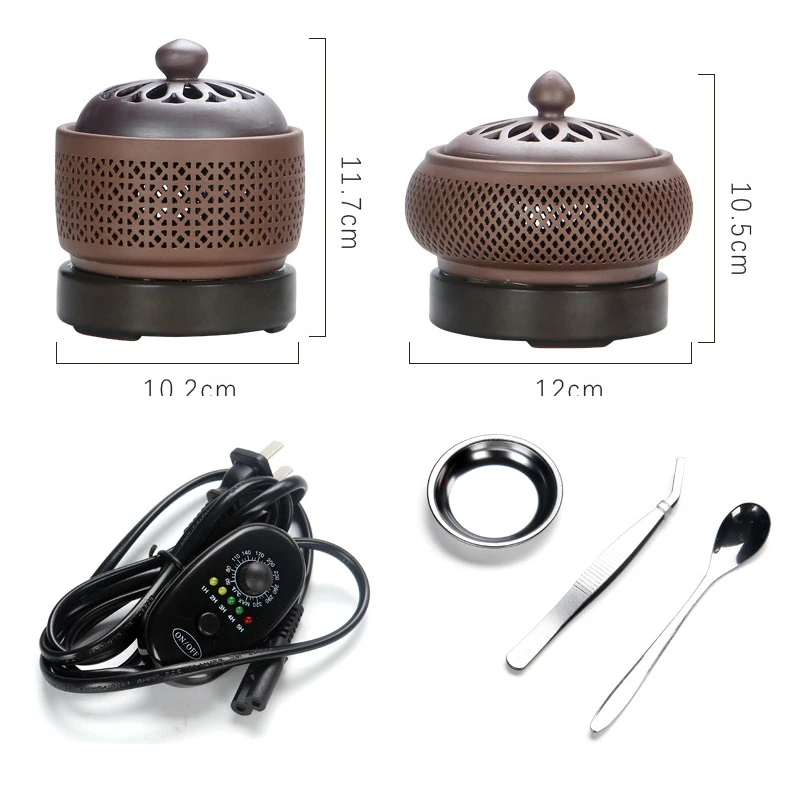 Sandalwood Timed Electronic Incense Burner Set 110V/220V OUD Essential Oil Night Light Household Tea Warmer Stove for Home Decor