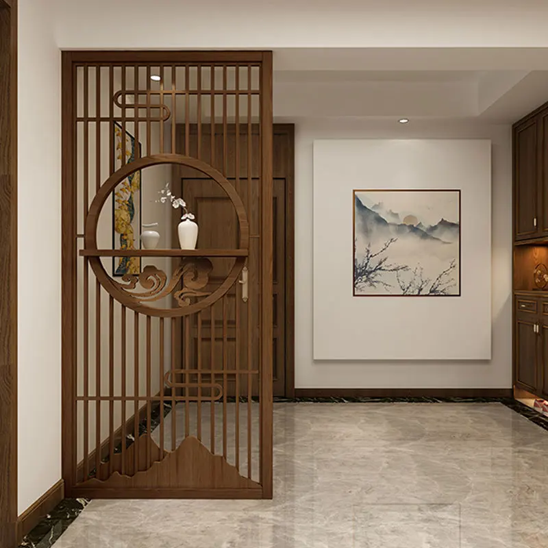 

New Chinese-style solid wood auspicious cloud grille screen partition living room office entrance entrance entrance is facing