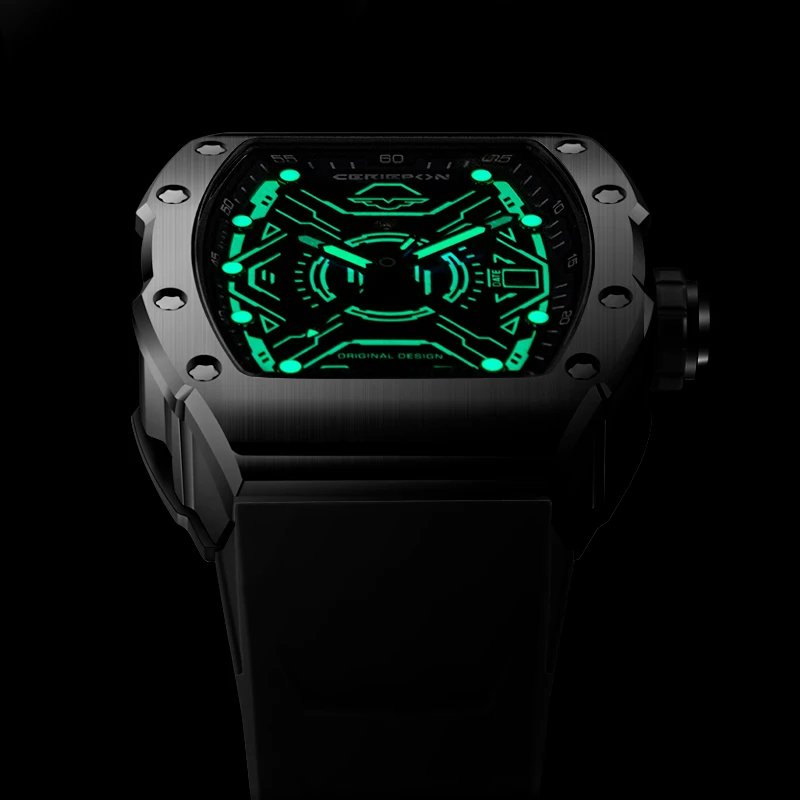 CERIEPON Hollowed Out Wine Barrel Shaped Men's Watch Men's Mechanical Watch Fully Automatic Luminous